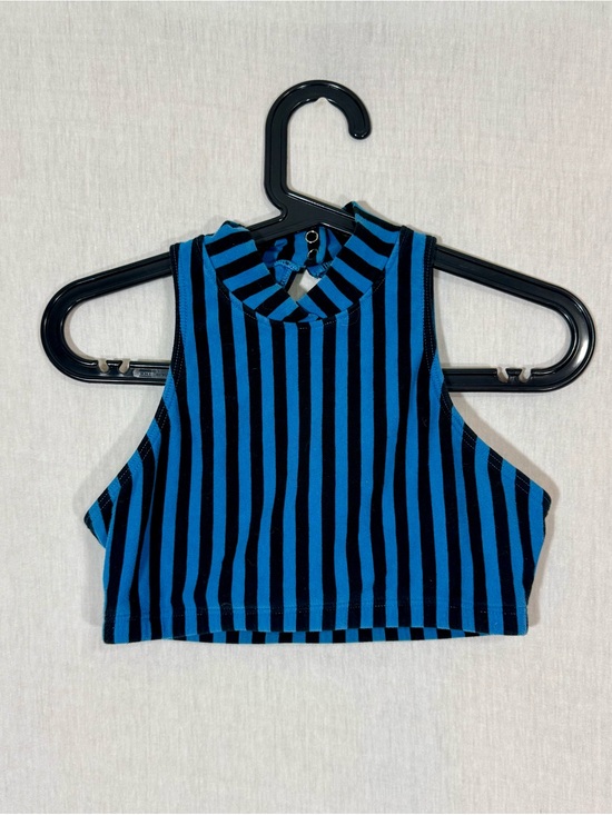 Tops - Size S/M Circus inspired Blue and Black Striped Cropped Tank Top or sports bra